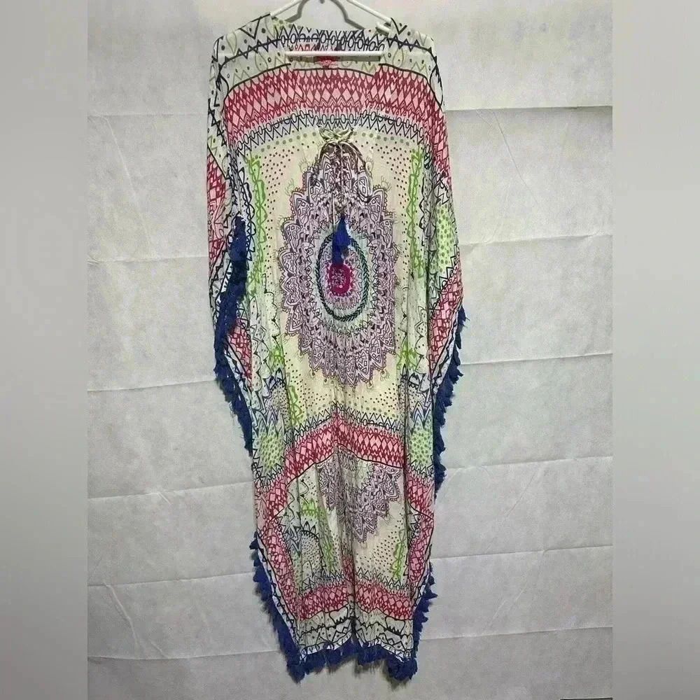 Ruby Yaya Maxi Dress XS India Boho Sequins Tassels Split Oversized Summer Beach